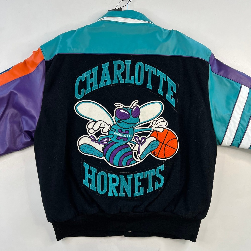 Vintage 90's Jeff Hamilton Charlotte Hornets Satin Lined Wool Varsity Jacket